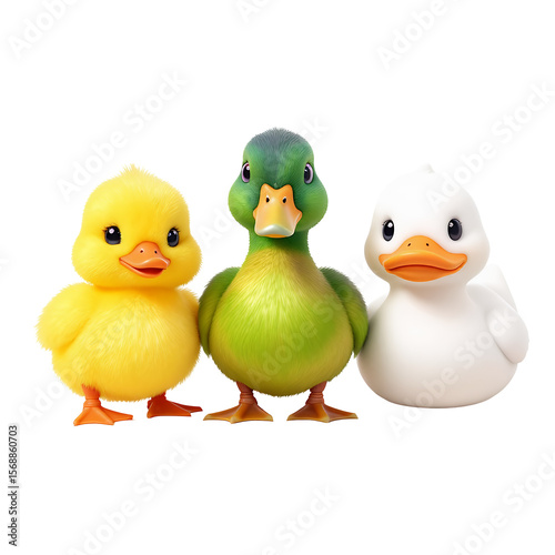 Cute Duck Family Three Toy Figures in Bright Colors Small Size Playful Style