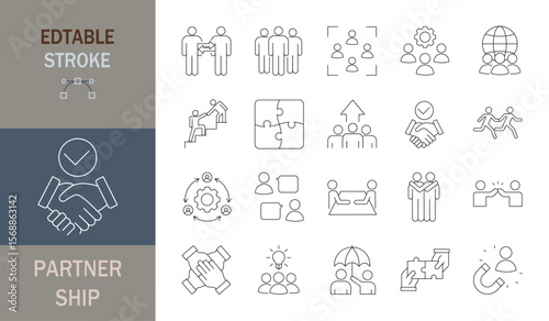 partnership icon set. Editable line icons. Vector illustration. 