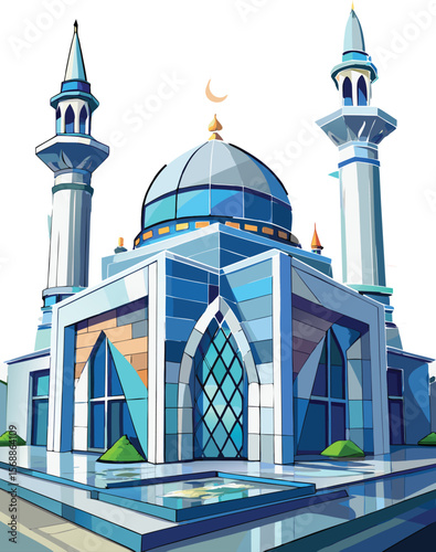 Watercolour illustration of a mosque 