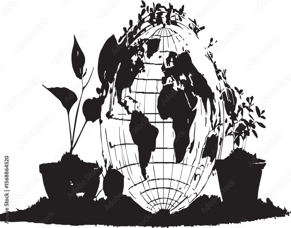 Obraz premium Global Environment and Growth: Earth with Plants