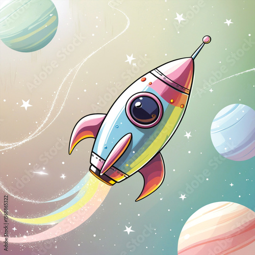 Cute Flat Rocket Vector in Pastel Galaxy  Planets & Stars Wallpaper