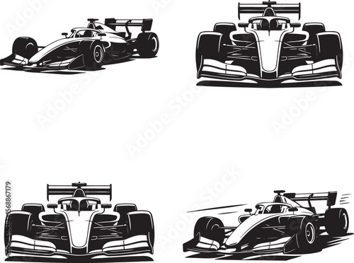 Set of formula racing car silhouette vector illustration isolated On Transparent Background
