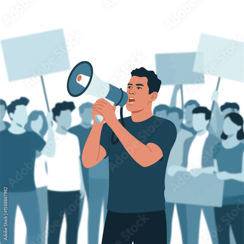 Man Holding Megaphone at Protest