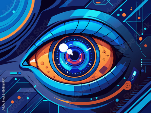 Abstract technology eye of the world, a symbol of old Prague astronomical clock design, illustrating the computer age countdown
