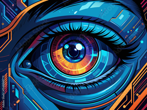 Eye of the World: a vector illustration of a human eye with a blue iris, perfect for logo design or a symbol of vision and beauty