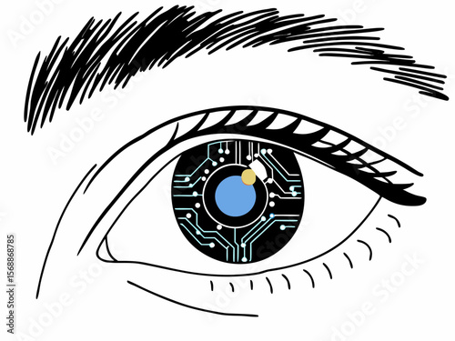 A striking vector illustration of a human eye with a detailed iris and eyelash, symbolizing vision and beauty