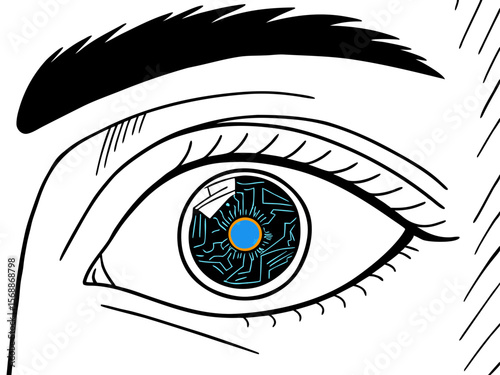 A vector illustration of a beautiful human eye with a detailed iris and elegant eyelashes, symbolizing vision and design