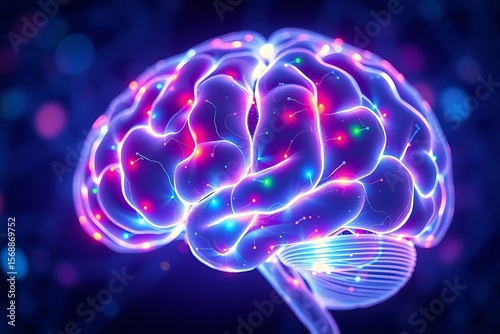 Creative Digital Art of Human Brain with Colorful Neural Connections, Representing Innovation, Intelligence, and the Power of Imagination in Science and Technology