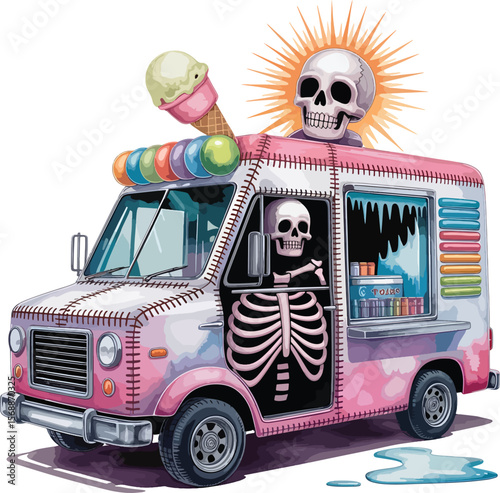 ghost truck in Halloween illustration premium quality