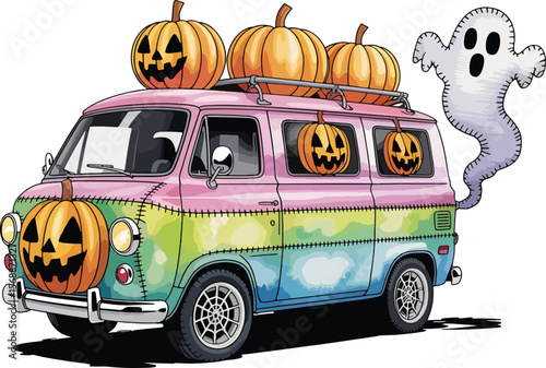 ghost truck in Halloween illustration premium quality