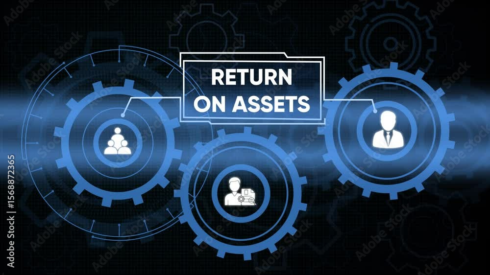 Return on assets conceptualized with futuristic gears and business people illustrations