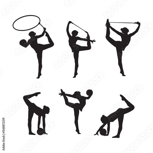 Rhythmic gymnasts performing with apparatus rhythmic gymnastics silhouettes