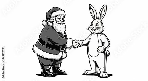 Santa Claus greets the Easter Bunny