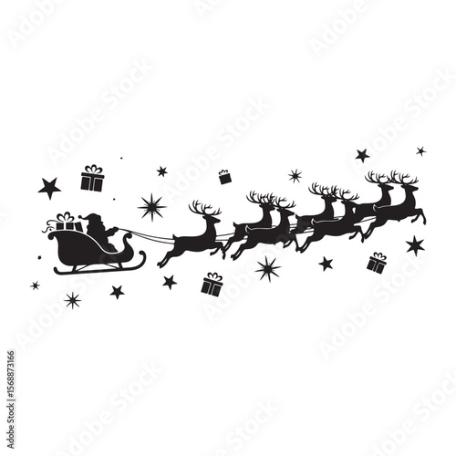 Santa Claus sleigh pulled by reindeer with gifts and stars vector