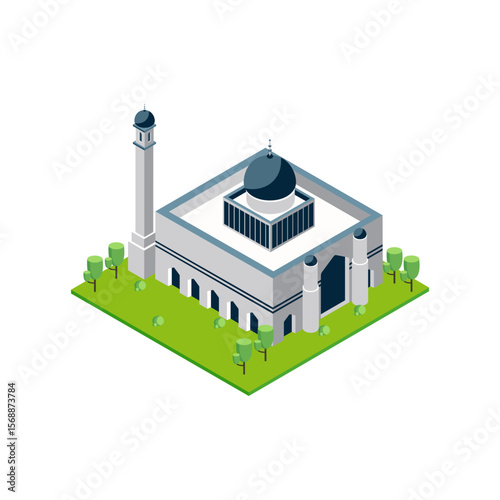 Vector set of illustration modern mosque isometric style with unique Islamic architecture perfect for posters banners and educational resources