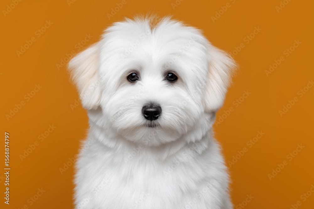 A fluffy coton de tulear dog with white fur captured against a brown background with soft depth of field for an elegant look A fluffy coton de tulear dog with white fur captured against a brown background with soft depth of field for an elegant look