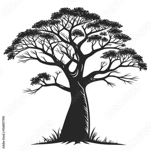 African Baobab Tree Silhouette: Vector Graphic