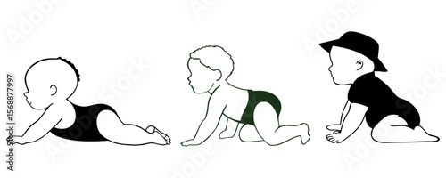 baby silhouette set. Vector illustration of a set of baby silhouettes