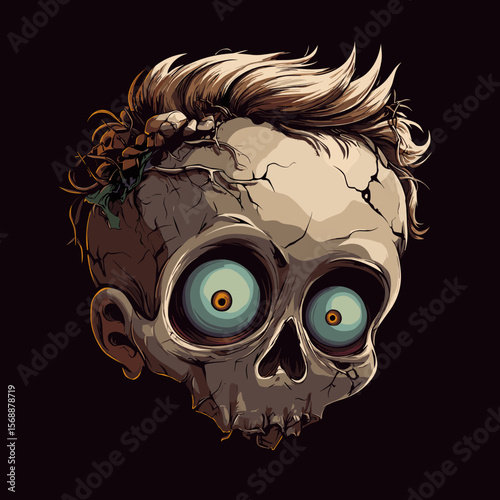Vector Illustration Cute zombie skeleton with big round eyes. AI Generated
