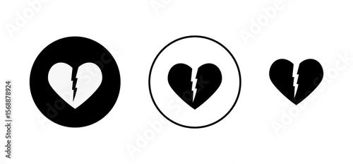 Broken heart icon set. Broken heart breast vector icon. 