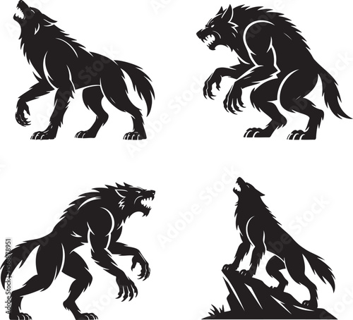 Set of Halloween Werewolves silhouette vector illustration isolated On Transparent Background
