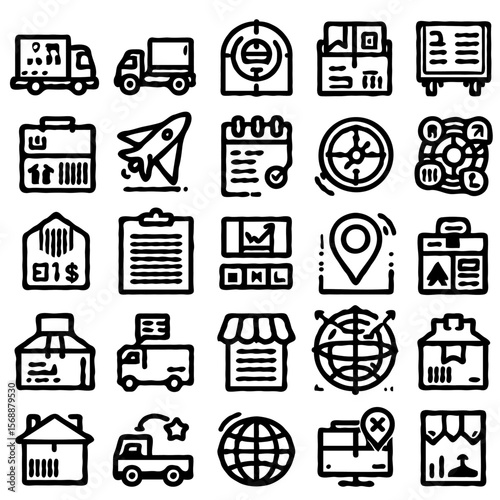 minimalist logistics and delivery line icons