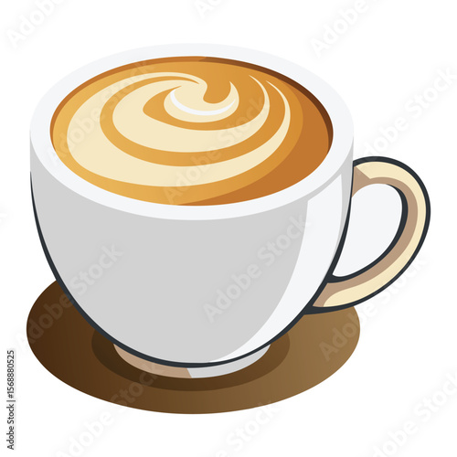 A frothy cappuccino in a white cup, a symbol of coffee, a hot drink, and a cozy morning.