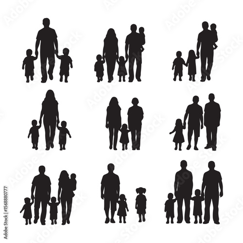 Silhouettes of families walking together family parents