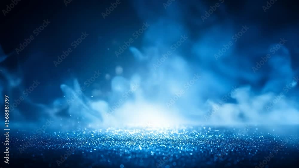 Abstract dark blue background with shimmering glitter and smoky clouds