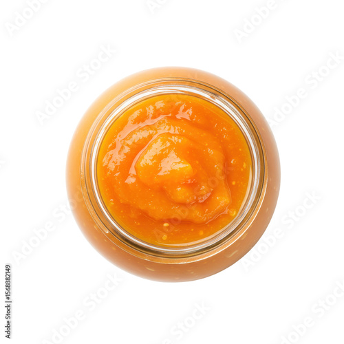 Wallpaper Mural A top-down view of a glass jar filled with vibrant orange fruit jam, isolated on a white background Torontodigital.ca