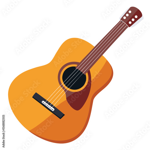 An acoustic guitar with a pick, a symbol of music, a musical instrument, and a hobby.