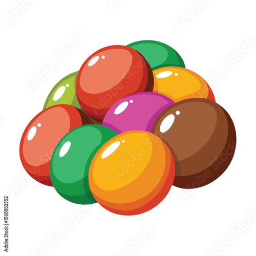A handful of colorful candy-coated chocolates, a symbol of a sweet treat, dessert, and fun.