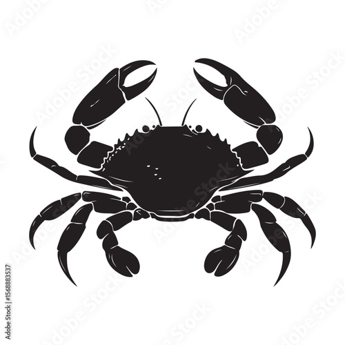 Sea crab silhouette isolated, Vector illustration, Black silhouette of a crab with detailed claws and shell, perfect for marine-themed designs