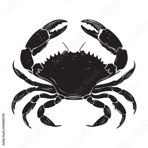 Sea crab silhouette isolated, Vector illustration, Black silhouette of a crab with detailed claws and shell, perfect for marine-themed designs