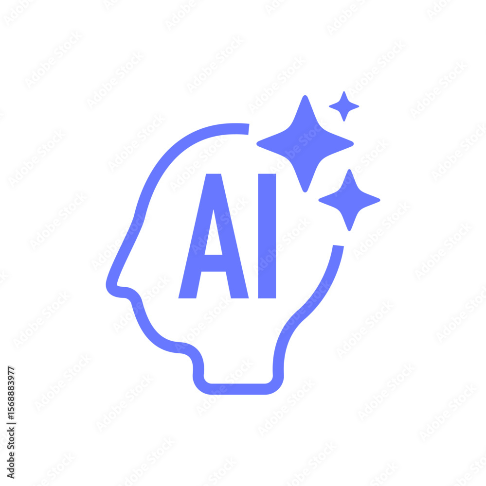 AI head with sparkle star icon. Artificial intelligence design featuring a human head icon, vector illustration. AI head with sparkle star icon. Artificial intelligence design featuring a human head icon, vector illustration.