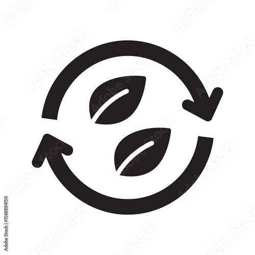 Natural recycling symbol with leaves representing a bio cycle for organic product and eco friendly sustainable material for environmental conservation vector solid glyph icon