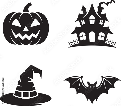Set of Halloween Element silhouette vector illustration isolated On Transparent Background 