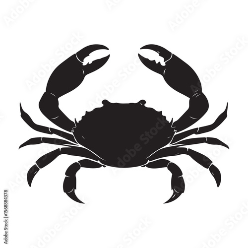 Sea crab silhouette isolated, Vector illustration, Black silhouette of a crab with detailed claws and shell, perfect for marine-themed designs
