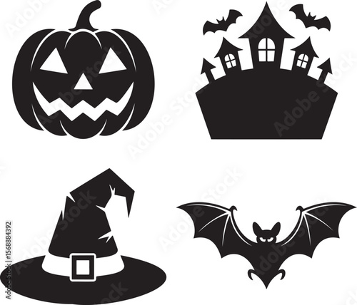 Set of Halloween Element silhouette vector illustration isolated On Transparent Background 