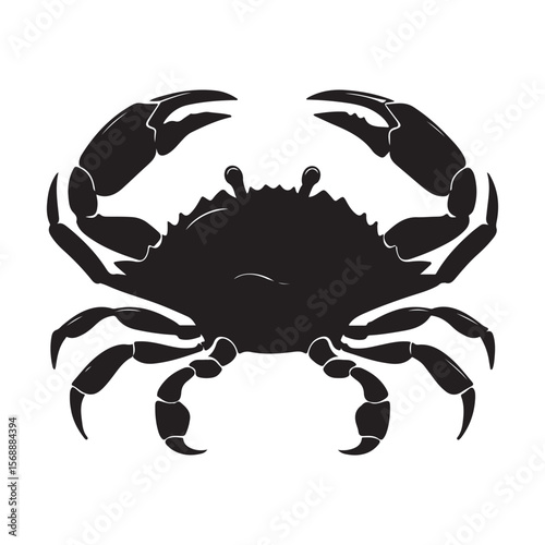 Sea crab silhouette isolated, Vector illustration, Black silhouette of a crab with detailed claws and shell, perfect for marine-themed designs