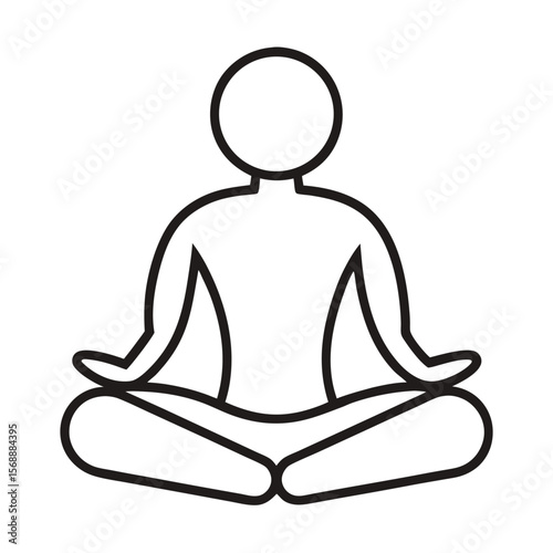 Vector illustration of a minimalist outline of a person meditating in lotus position isolated on a white background
