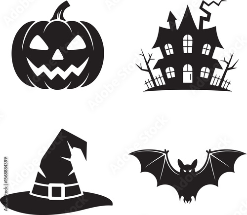 Set of Halloween Element silhouette vector illustration isolated On Transparent Background 