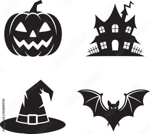 Set of Halloween Element silhouette vector illustration isolated On Transparent Background 