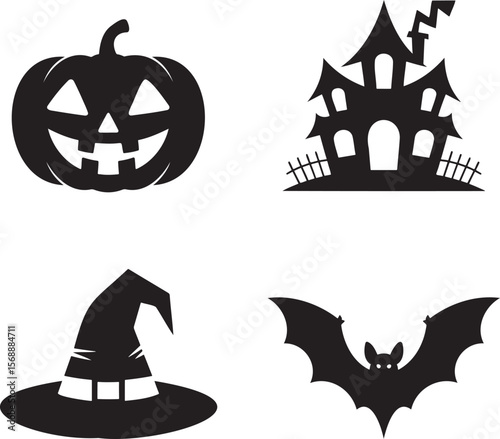 Set of Halloween Element silhouette vector illustration isolated On Transparent Background 