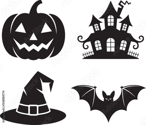Set of Halloween Element silhouette vector illustration isolated On Transparent Background 