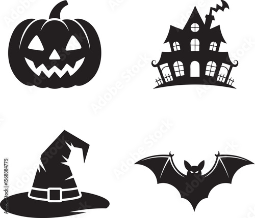 Set of Halloween Element silhouette vector illustration isolated On Transparent Background 