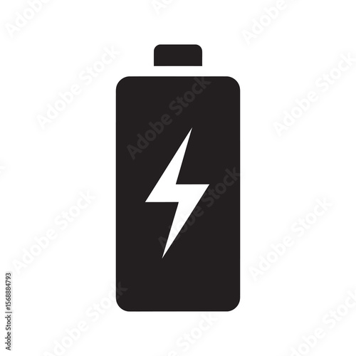 Battery charge icon with lightning bolt symbol representing power level and energy storage for mobile device and electric technology charging vector solid glyph