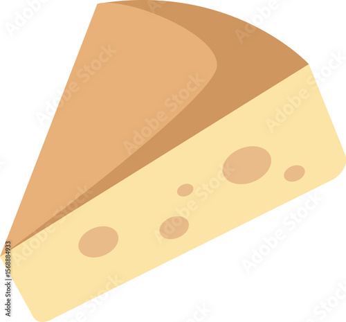 Illustration of a wedge of swiss cheese with holes on a white background at an angle view