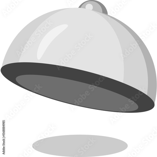 Illustration of a silver serving dome or cloche with a small knob on top and a shadow beneath it