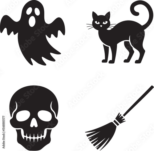 Set of Halloween Element silhouette vector illustration isolated On Transparent Background 